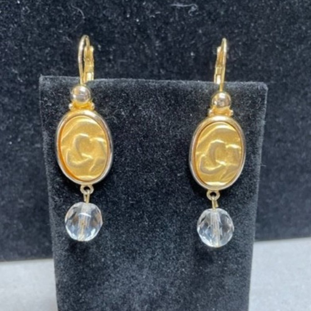 Rosa Flores Golden Roses and Crystal Bead Dangle Earrings from Nordstroms
